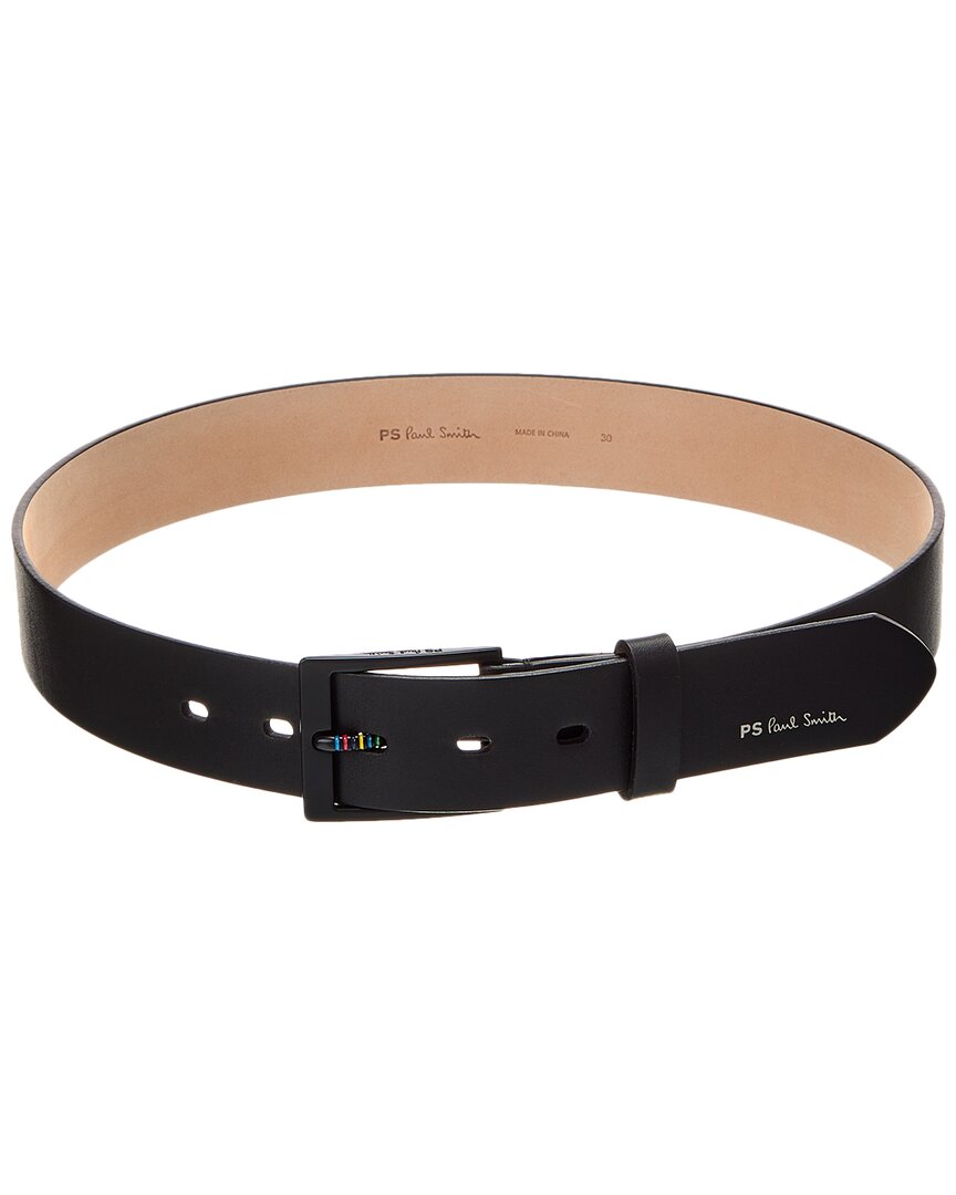 Ps By Paul Smith Ps Paul Smith Stripe Buckle Leather Belt In Black