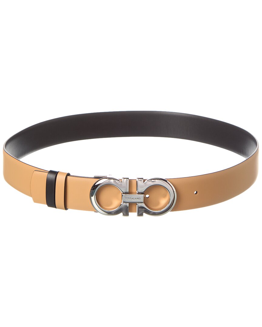 Ferragamo Double Gancini Buckled Belt In Brown