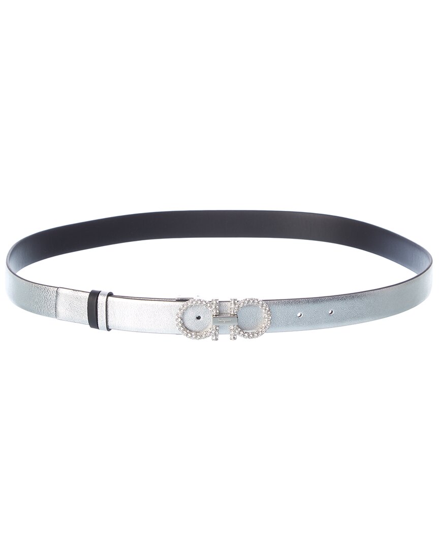 Ferragamo Gancini Adjustable Leather Belt In Silver