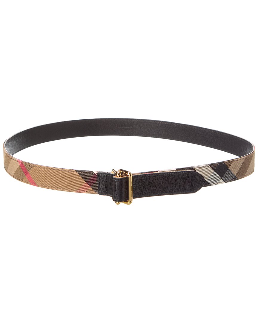 Shop Burberry Reversible Check Canvas & Leather Belt In Black