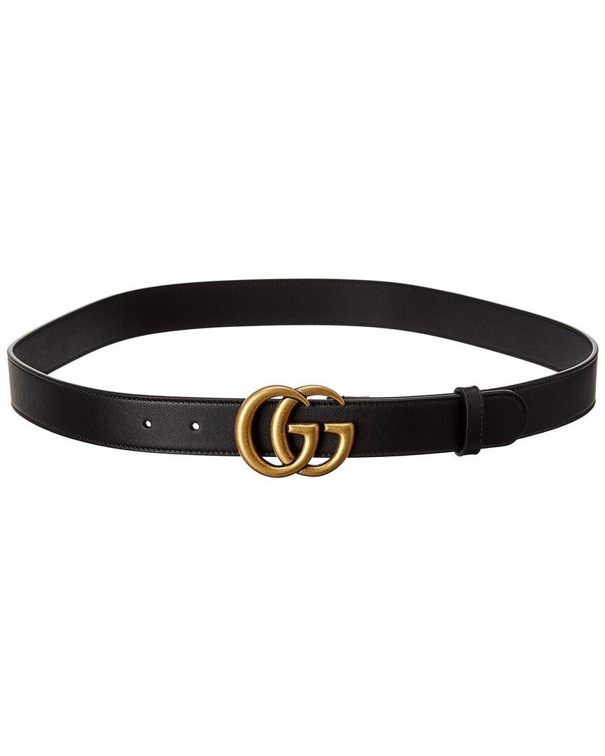 Gucci Glossy Finish Regular Belt With Bold Double G Buckle In Black