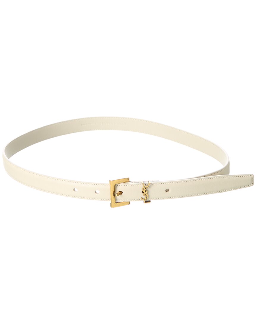 Saint Laurent Cassandre Leather Belt In White