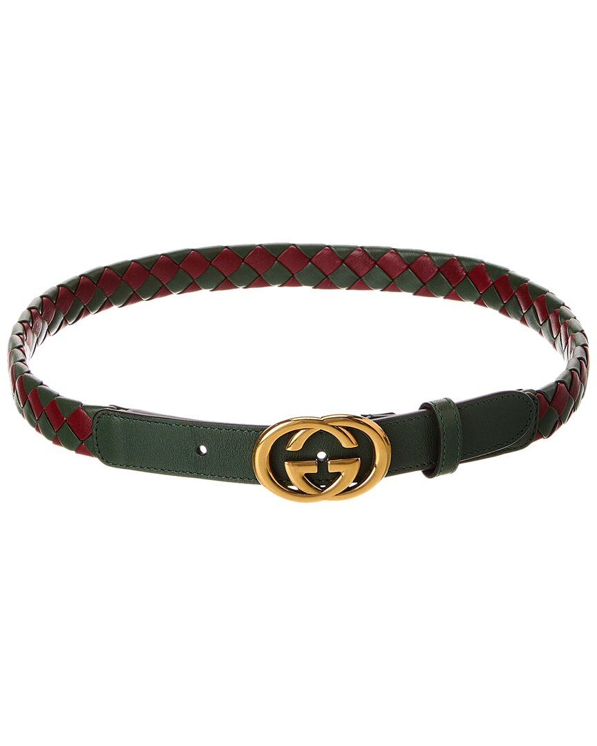 Gucci Interlocking G Woven Leather Belt In Red