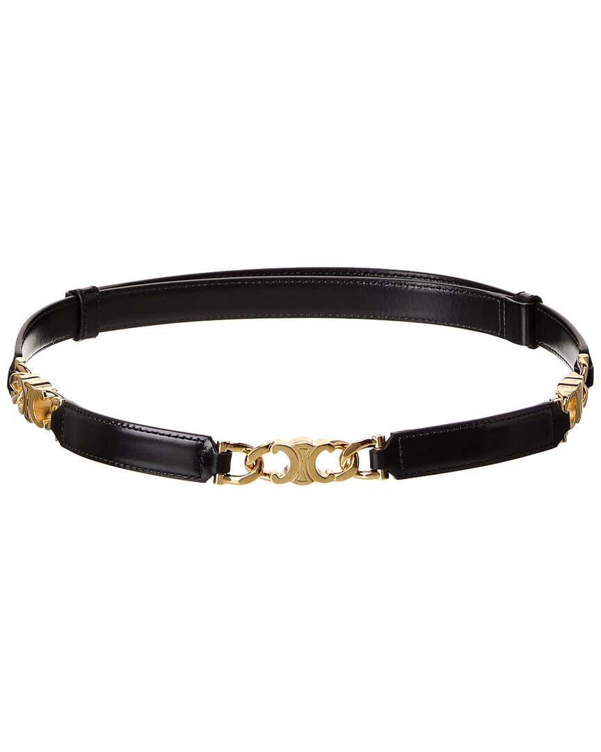 Celine Gourmette Triomphe Small Adjustable Leather Belt In Black