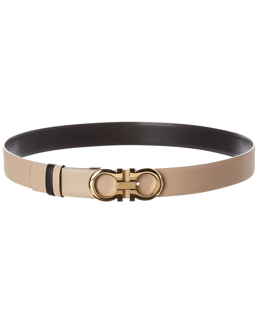Ferragamo Salvatore  Gancini Reversible & Adjustable Leather Belt In Beige