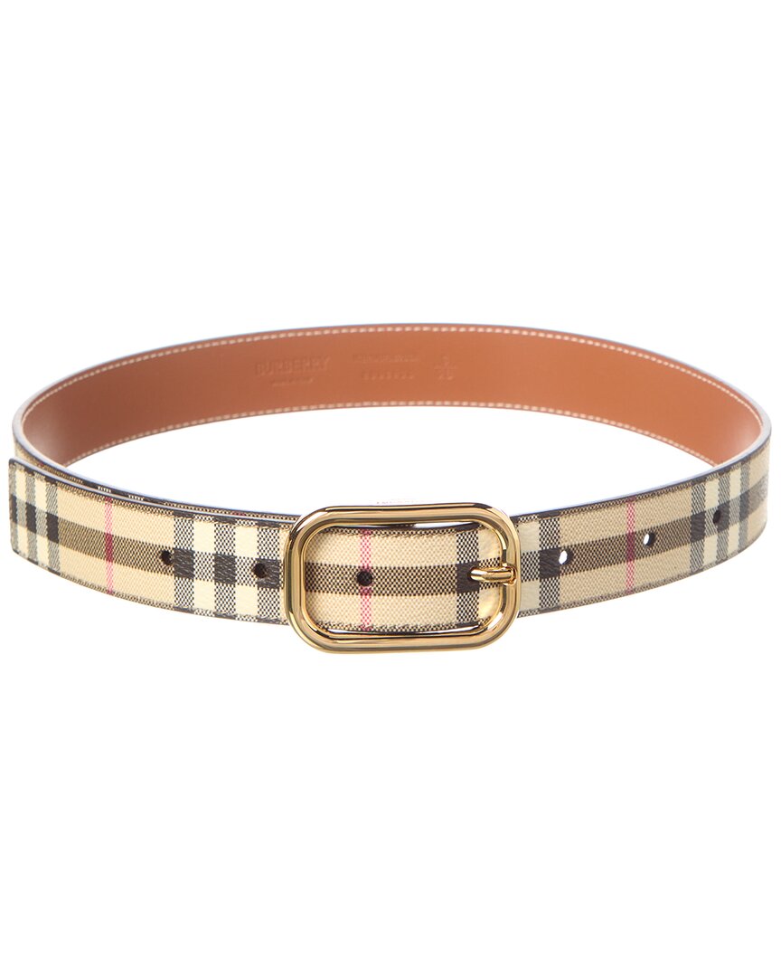 Burberry Check And Leather Tb Belt In Beige