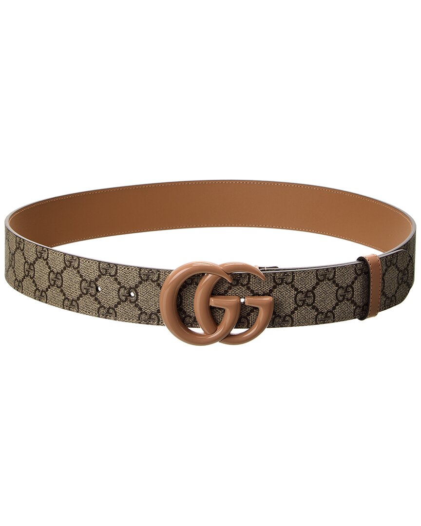 Gucci Gg Marmont Wide Gg Supreme Canvas & Leather Belt In Beige