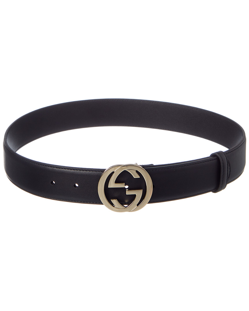 Gucci Leather Belt With Interlocking G Buckle In Black | ModeSens