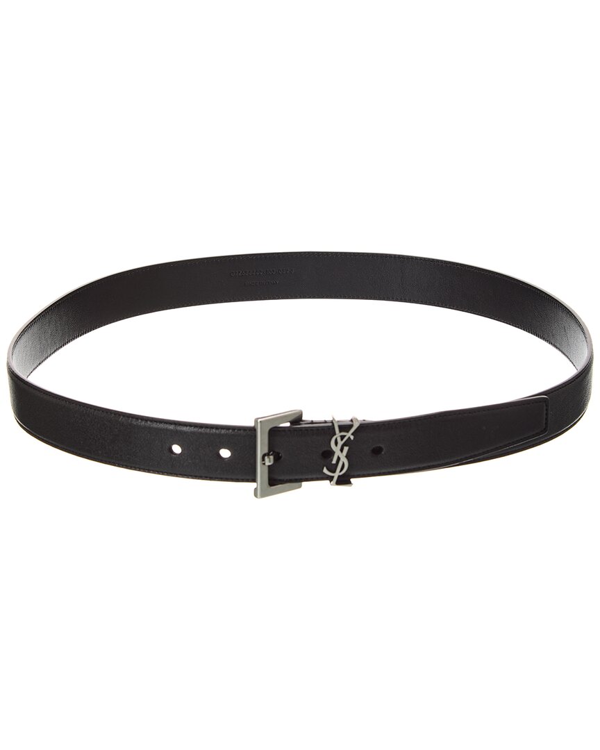 Saint Laurent Cassandre Black Smooth Leather Belt In Black