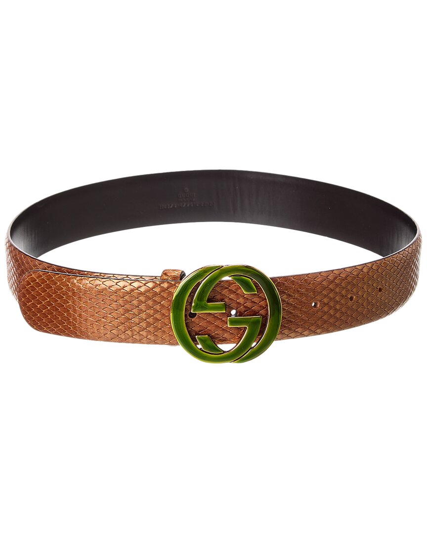 Gucci Gg Buckle Snakeskin Leather Belt In Brown