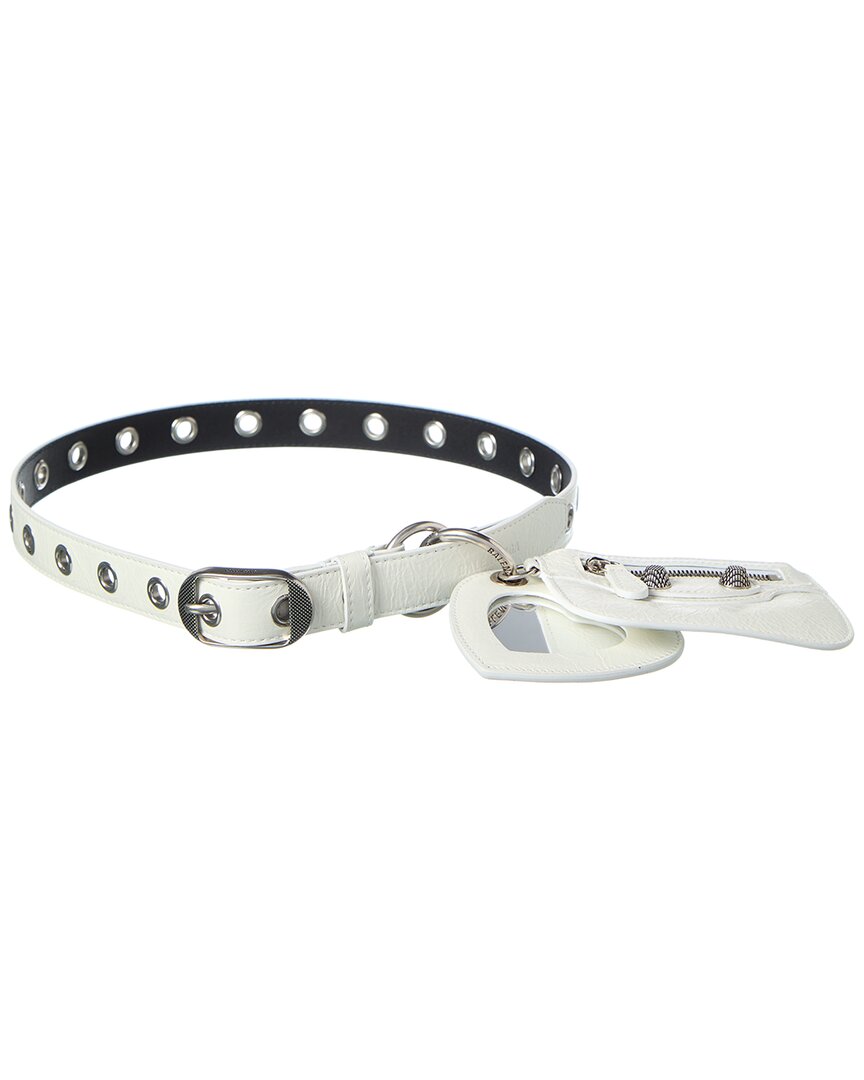 Balenciaga Le Cagole Embellished Crinkled-leather Waist Belt In White