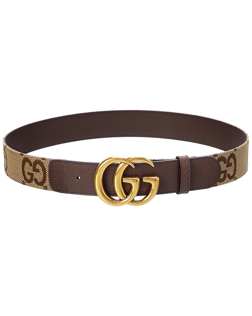 Shop Gucci Jumbo Gg Marmont Gg Canvas & Leather Belt