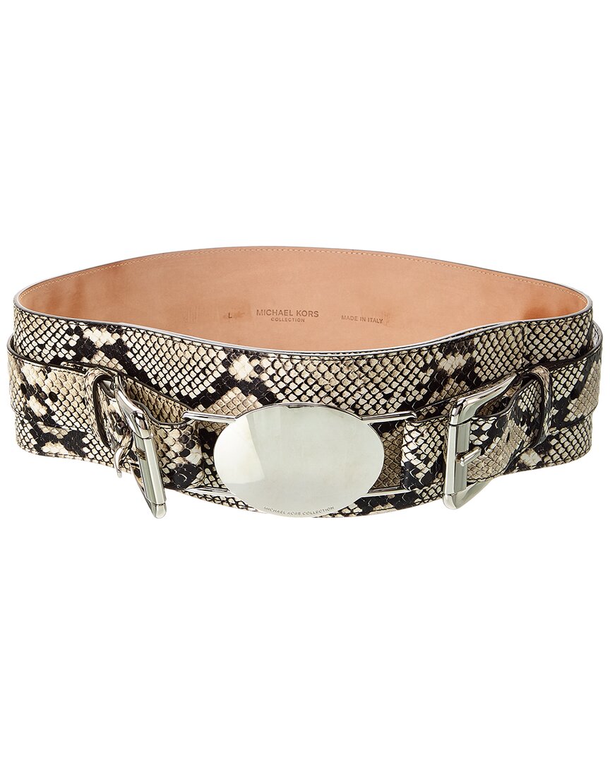 Michael Kors Collection Double Buckle Snake-embossed Leather Hip Belt