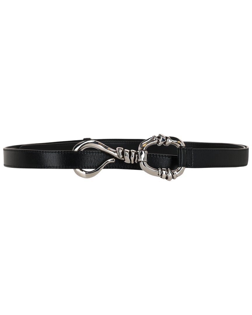 Alexander Mcqueen Thin Waist Leather Hook Belt In Black