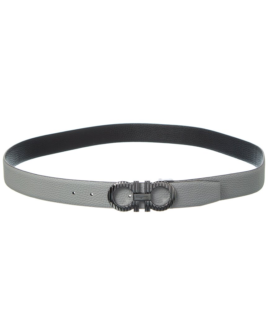 Ferragamo Gancini Reversible & Adjustable Leather Belt In Grey