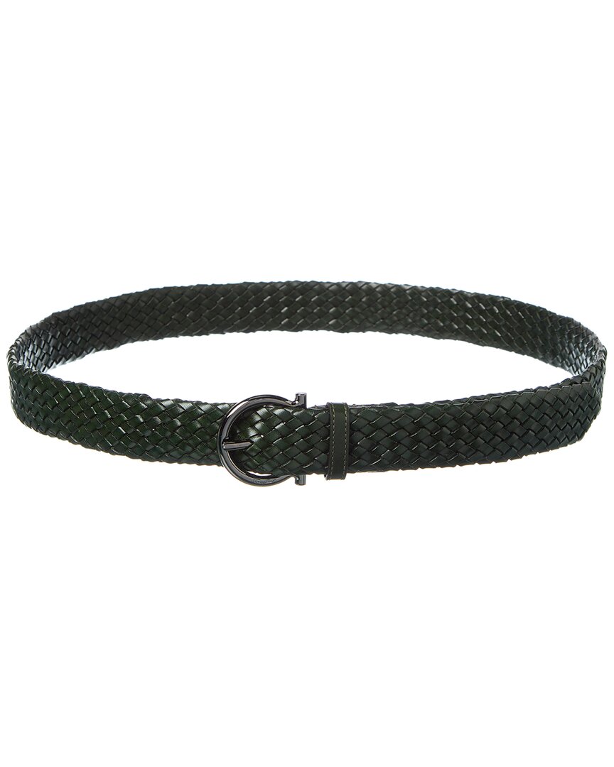 Ferragamo Gancini Woven Leather Belt In Green