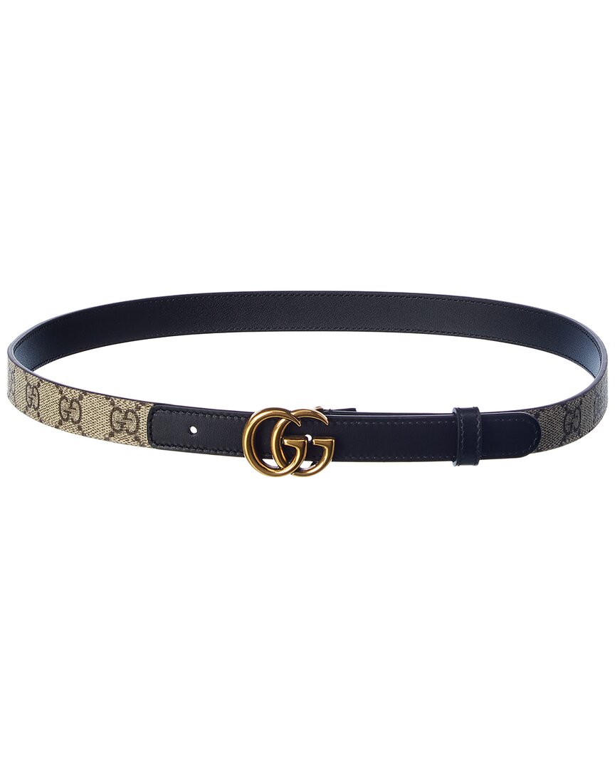 Gucci Double G Thin Gg Supreme Canvas & Leather Belt