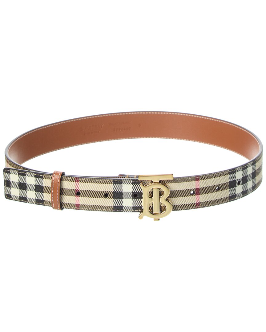 Burberry Check And Leather Tb Belt In Brown