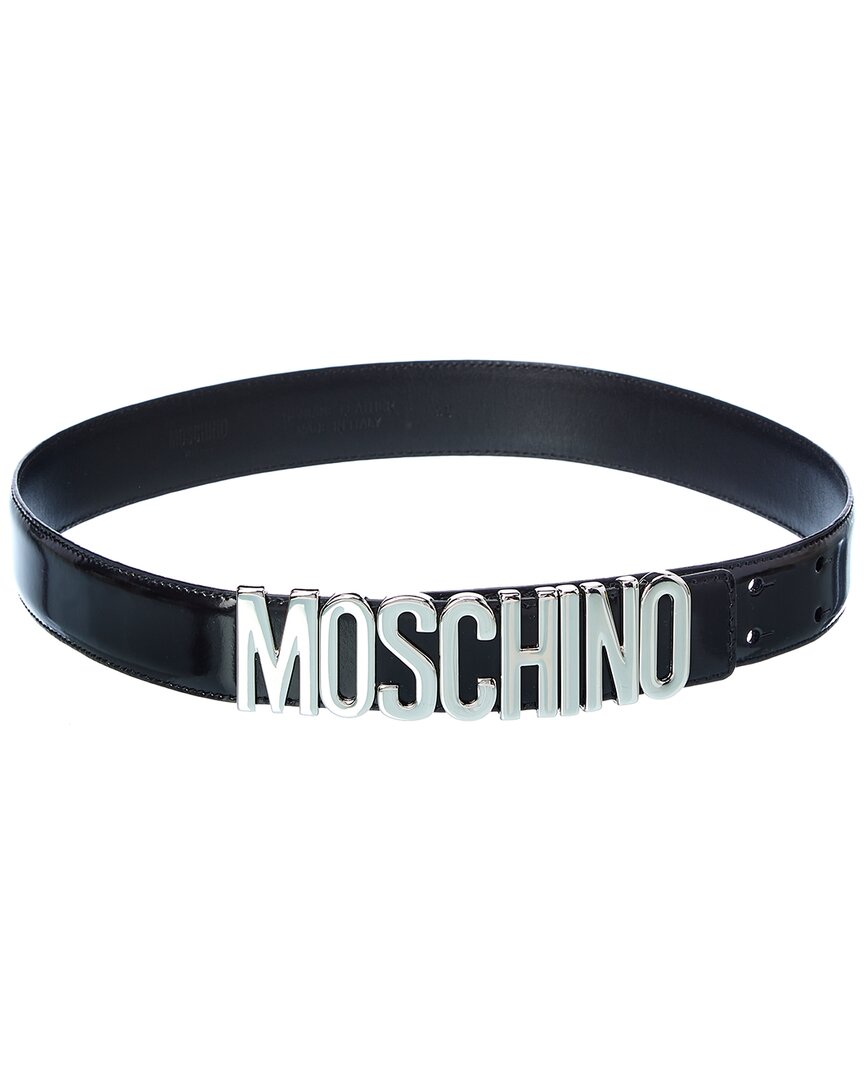 Moschino Logo Buckle Leather Belt In Black