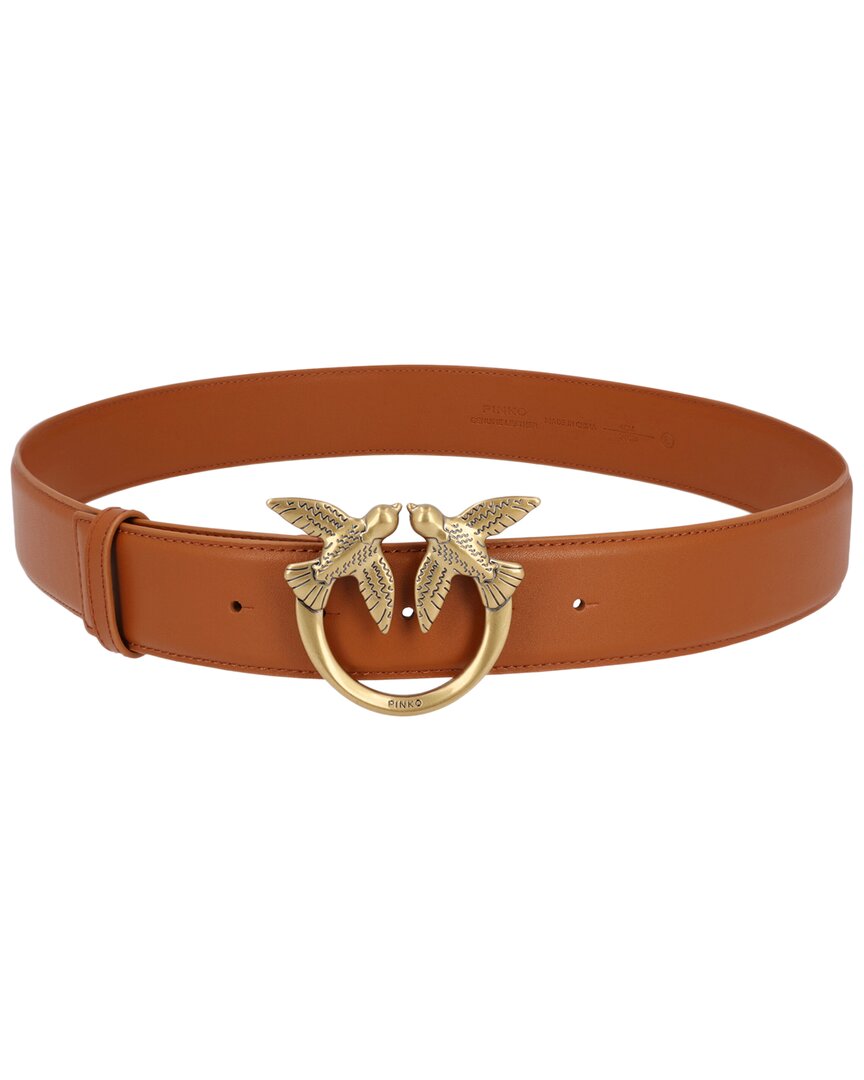 Pinko Love Birds Buckle Leather Belt In Brown