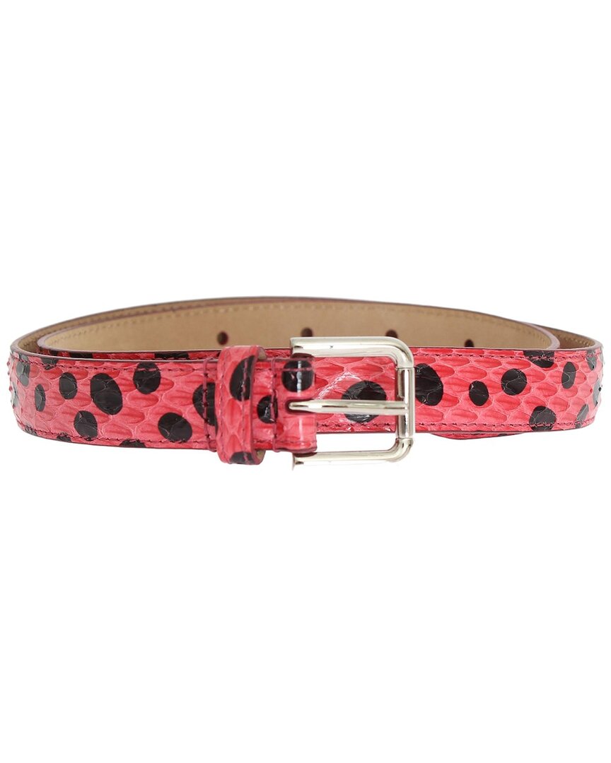 Dolce & Gabbana Pink Polka Snakeskin Silver Buckle Belt In Pink