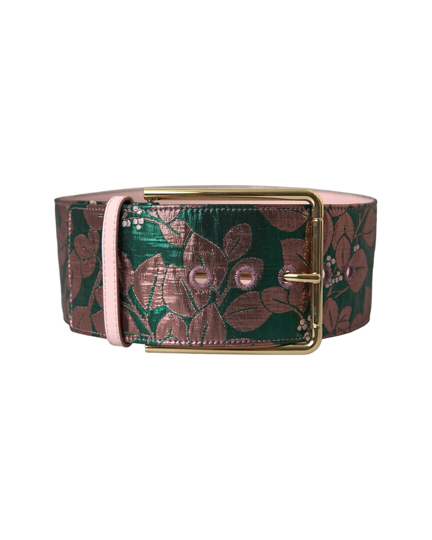 Dolce & Gabbana Multicolor Floral Jacquard Lurex Gold Buckle Belt In Brown