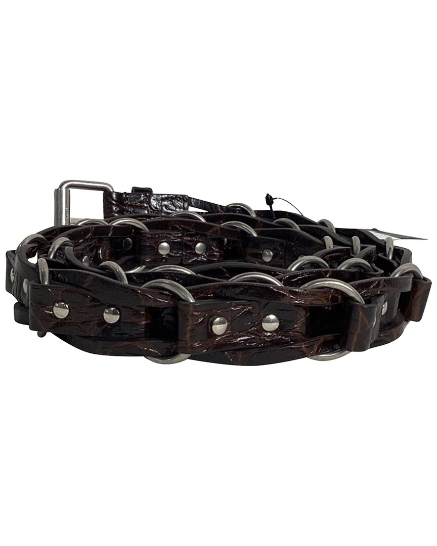Saint Laurent Croc-embossed Leather Chain Link Belt (authentic Pre-loved) In Black