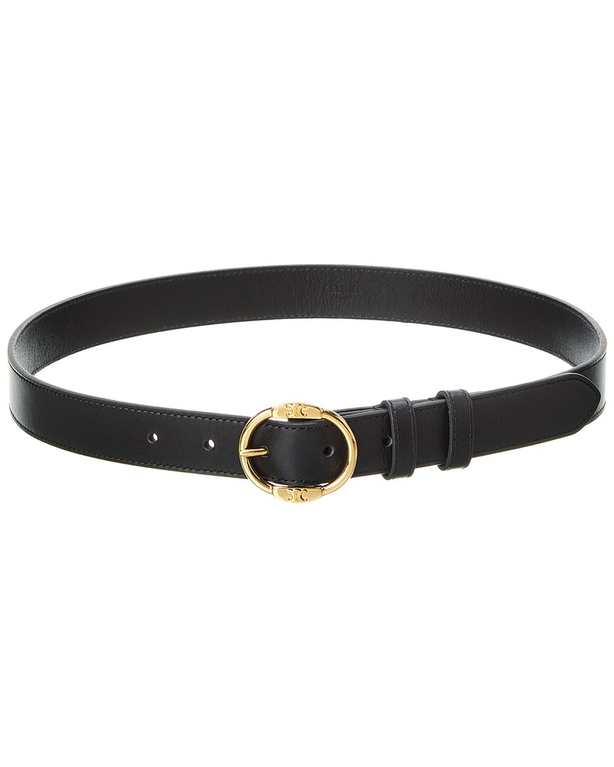 Celine Twin Triomphe Leather Belt In Black