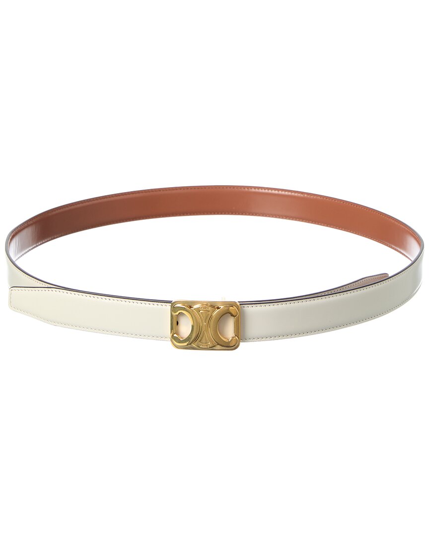 Celine Framed Triomphe Reversible Leather Belt In White