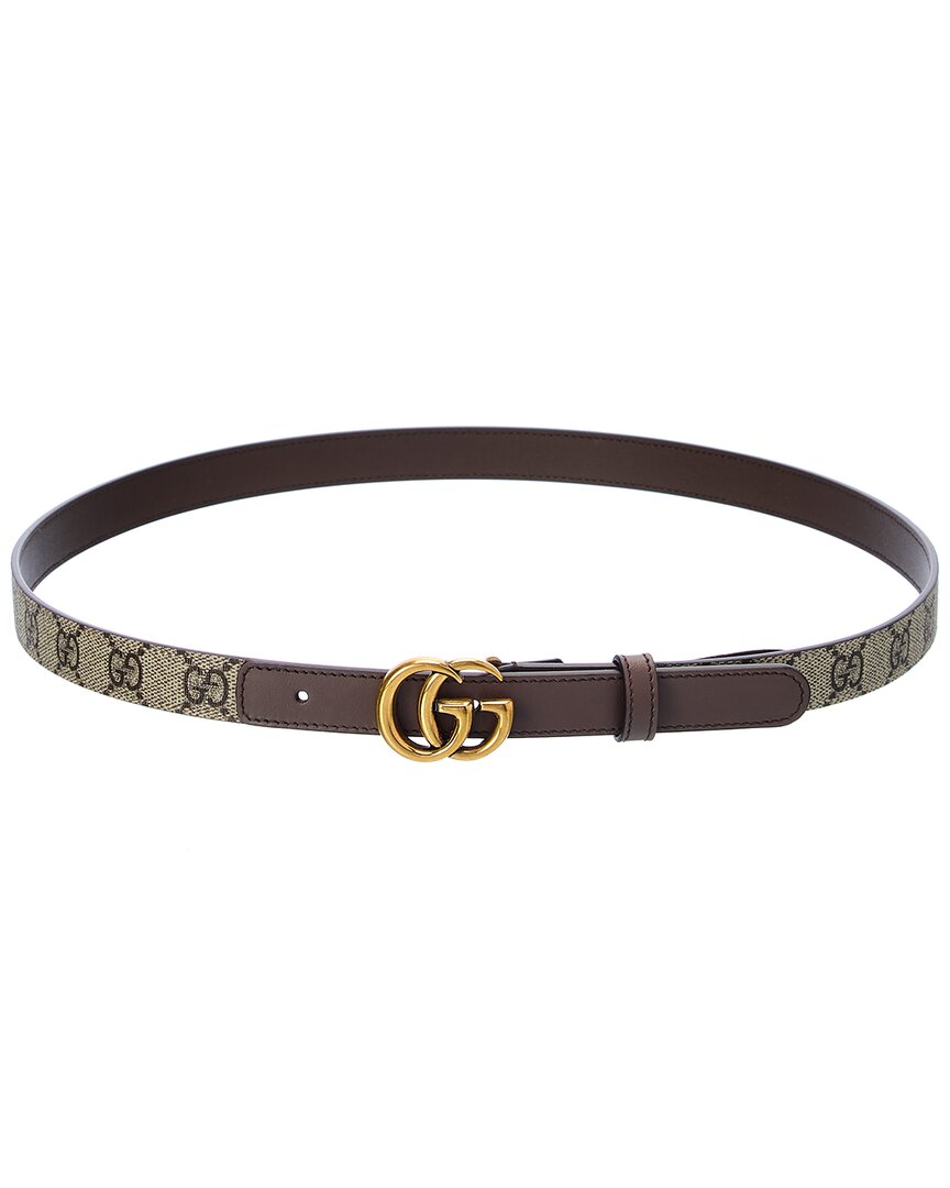 Gucci Double G Thin Gg Supreme Canvas & Leather Belt In Brown