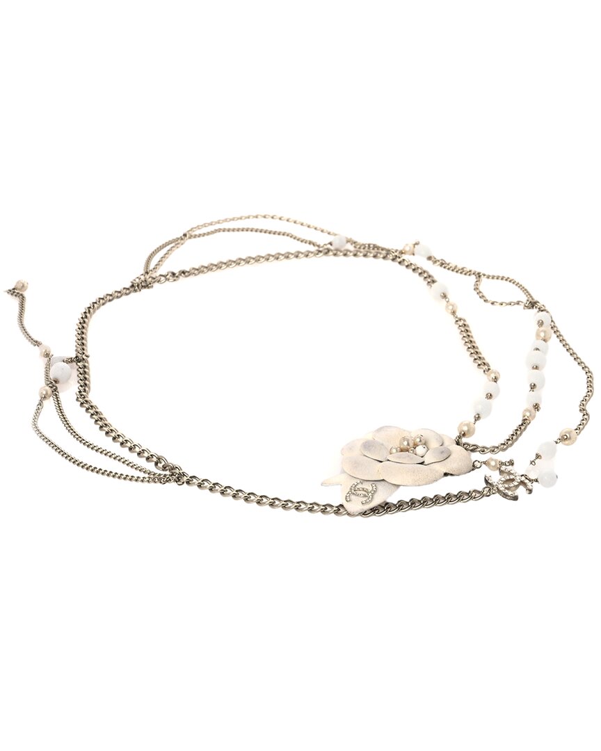 Pre-owned Chanel Crystal Beaded Camellia Chain Belt (authentic Pre-loved)