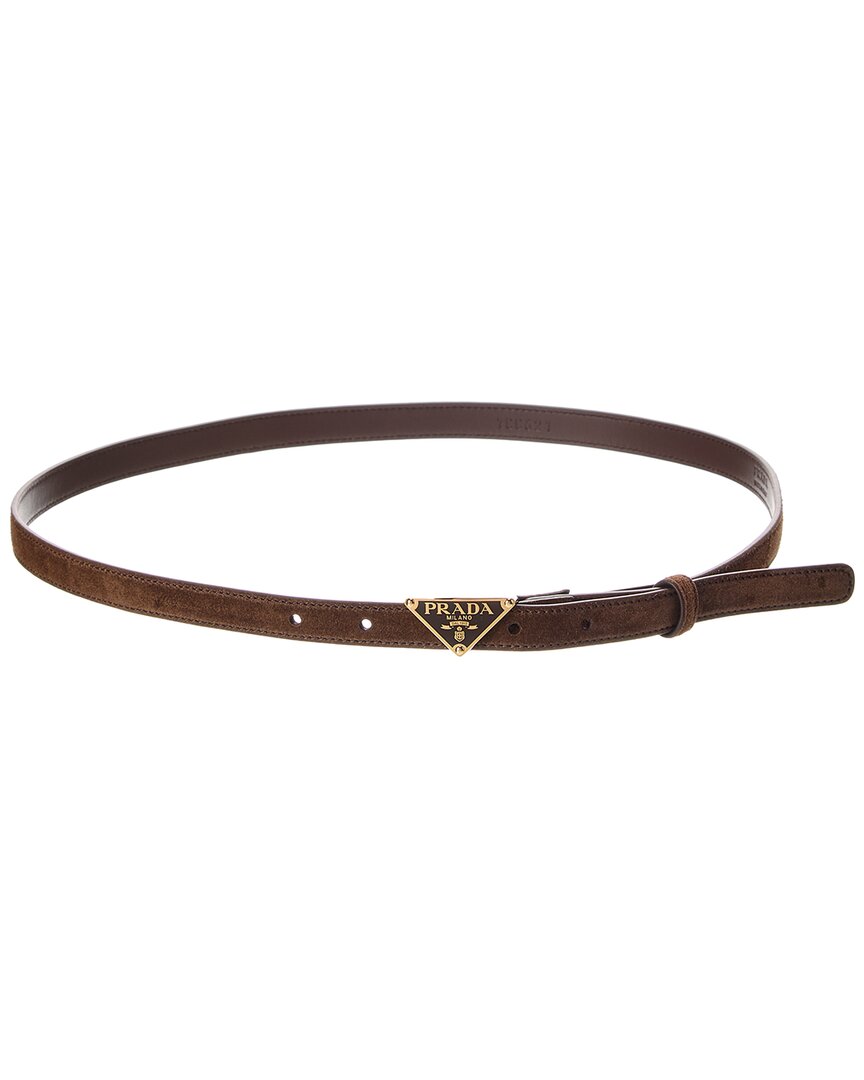 Prada Logo Suede Belt In Brown