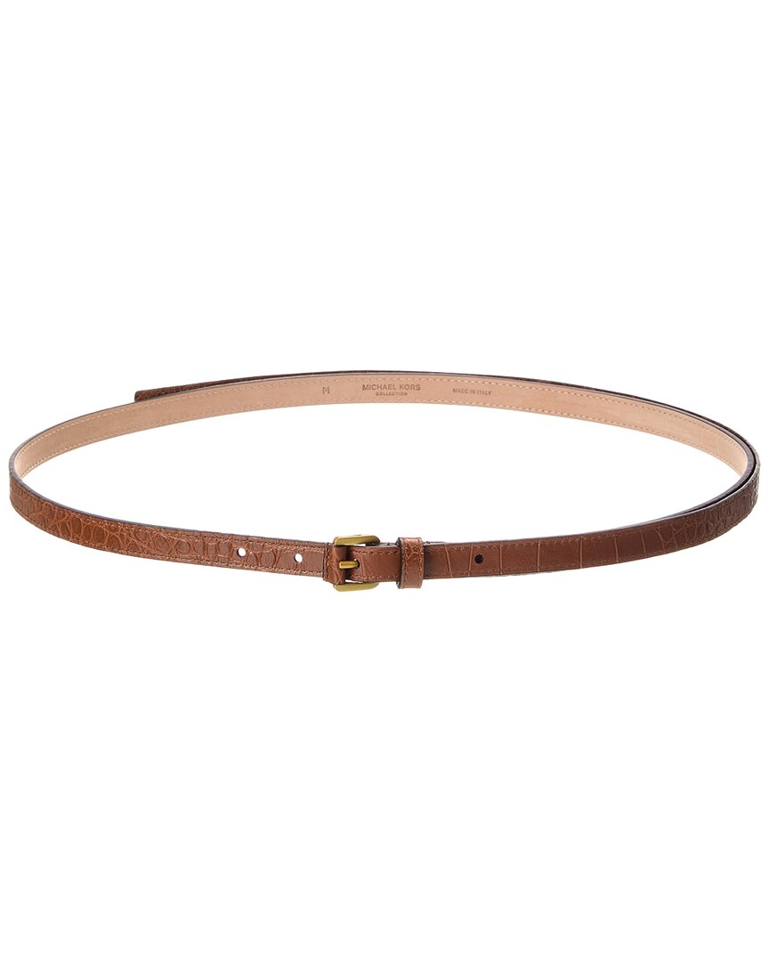 Michael Kors Collection Carolyn Croc-embossed Leather Belt In Brown