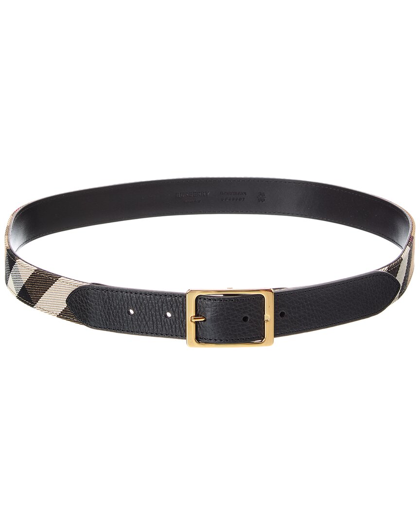 Burberry Check Canvas & Leather Belt In Multi