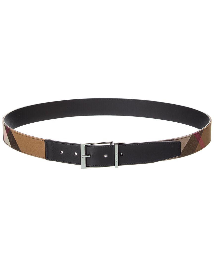 Burberry Reversible Check Canvas & Leather Belt In Brown