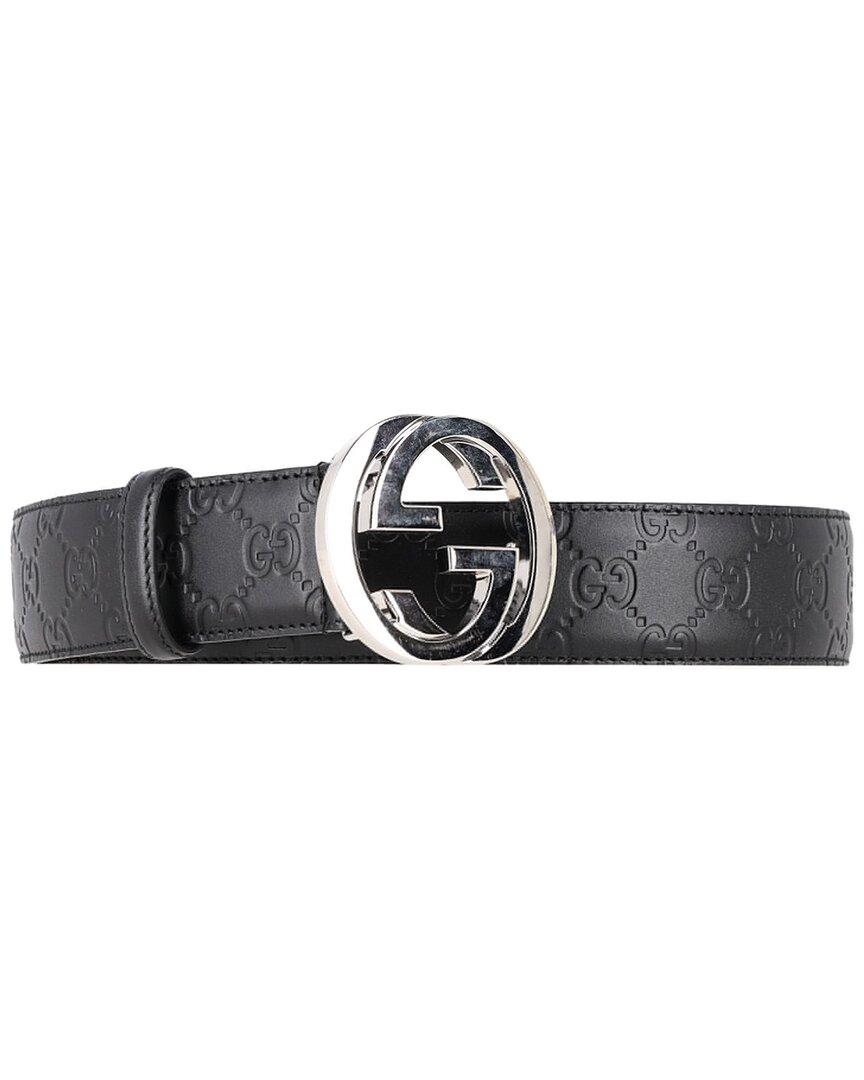 Gucci Ssima Interlocking Gg Buckle Belt (authentic Pre-loved) In Black