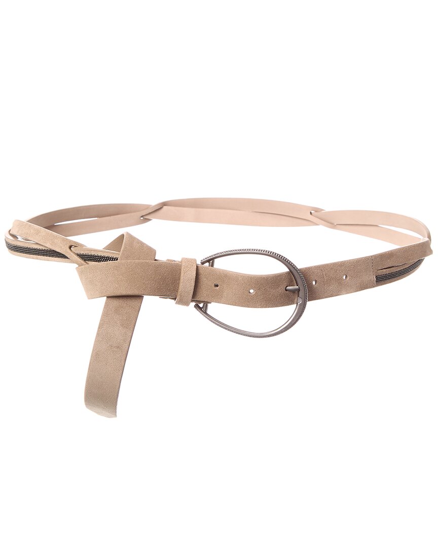 Brunello Cucinelli Twisted Punched Hole Suede Belt In Brown