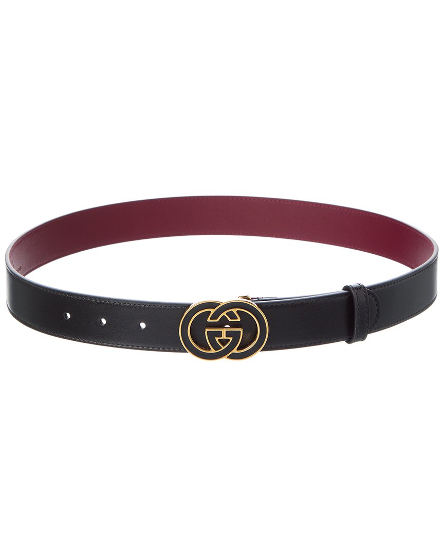 Gucci Interlocking G Buckle Leather Belt In Black