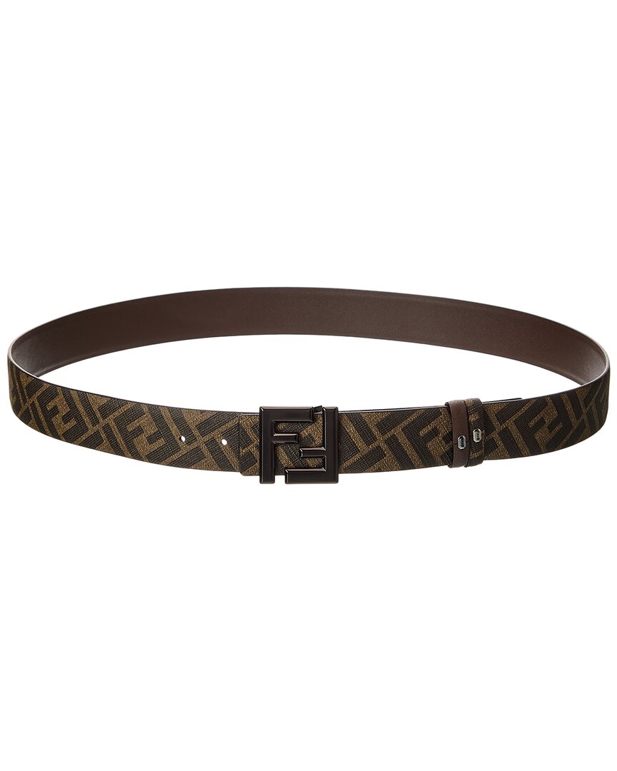 Fendi Ff Squared Leather Belt In Brown