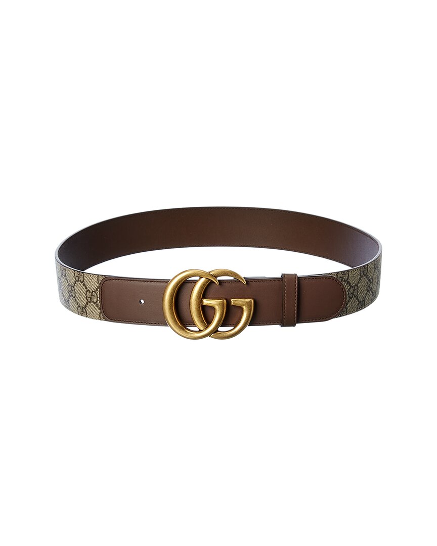 Gucci Double G Buckle Gg Supreme Canvas & Leather Belt In Brown