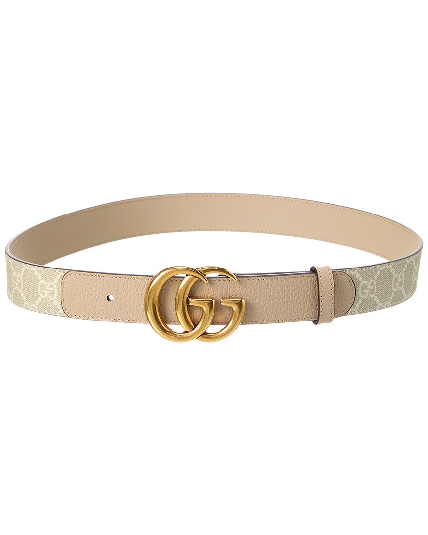Gucci Gg Marmont Thin Gg Supreme Canvas & Leather Belt In Multi