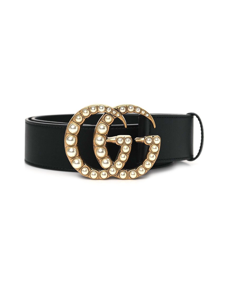 Gucci Moon Calfskin Pearl Double G 40mm Belt 70 28 (authentic Pre-loved) In Black