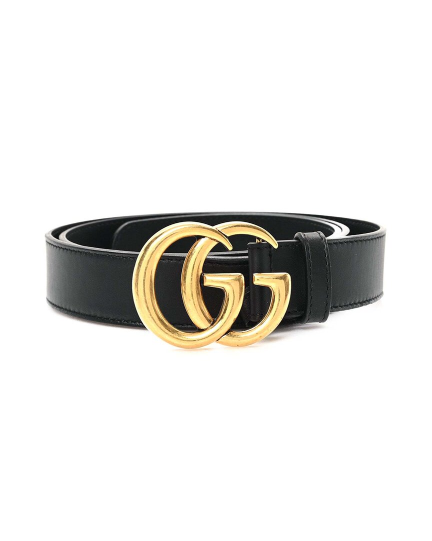 Gucci Calfskin Double G 40mm Belt 95 38 (authentic Pre-loved) In Black