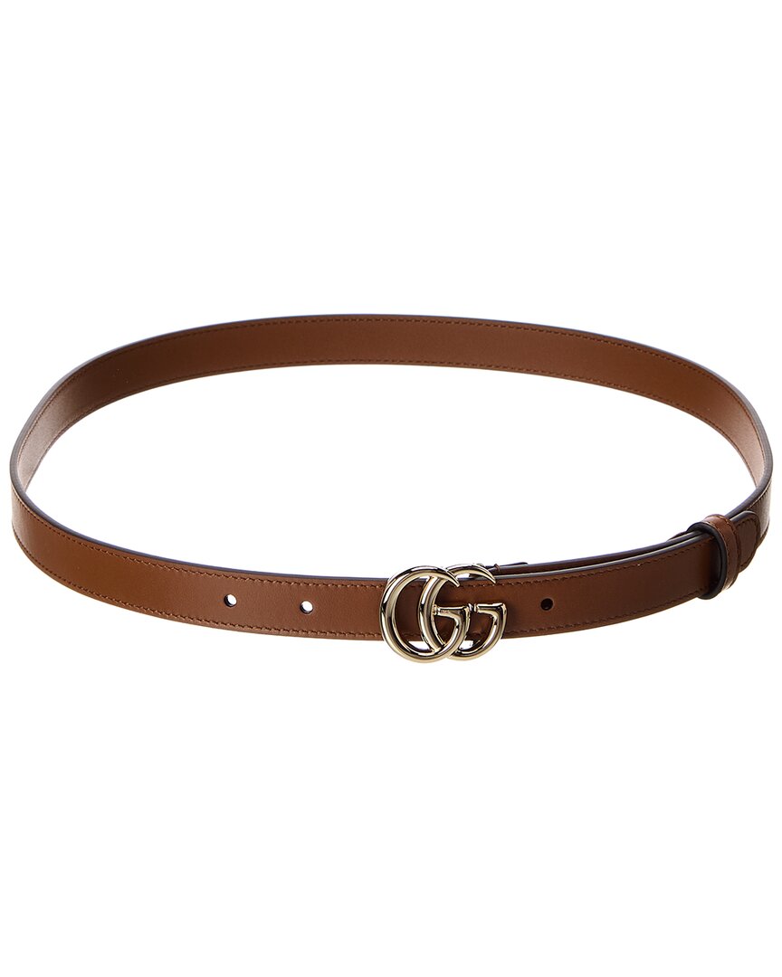 Gucci Double G Thin Leather Belt In Brown
