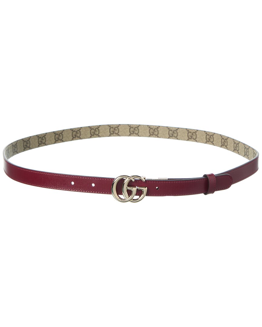 Gucci Gg Marmont Thin Reversible Gg Supreme Canvas & Leather Belt
