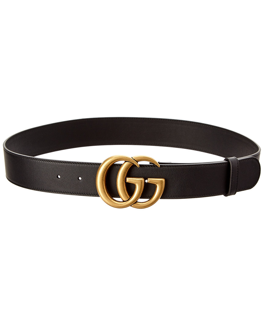 Gucci Glossy Finish Regular Belt With Bold Double G Buckle In Black
