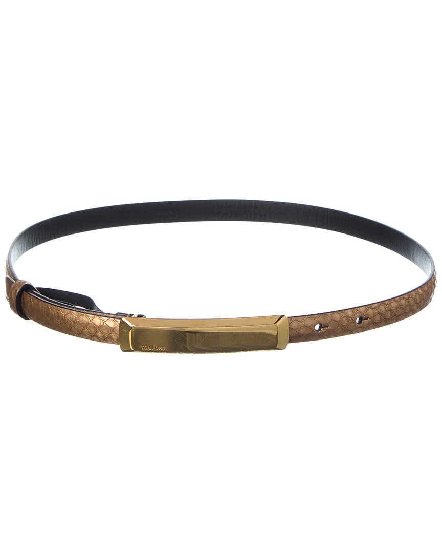 Tom Ford 15mm Snake-embossed Leather Belt In Gold