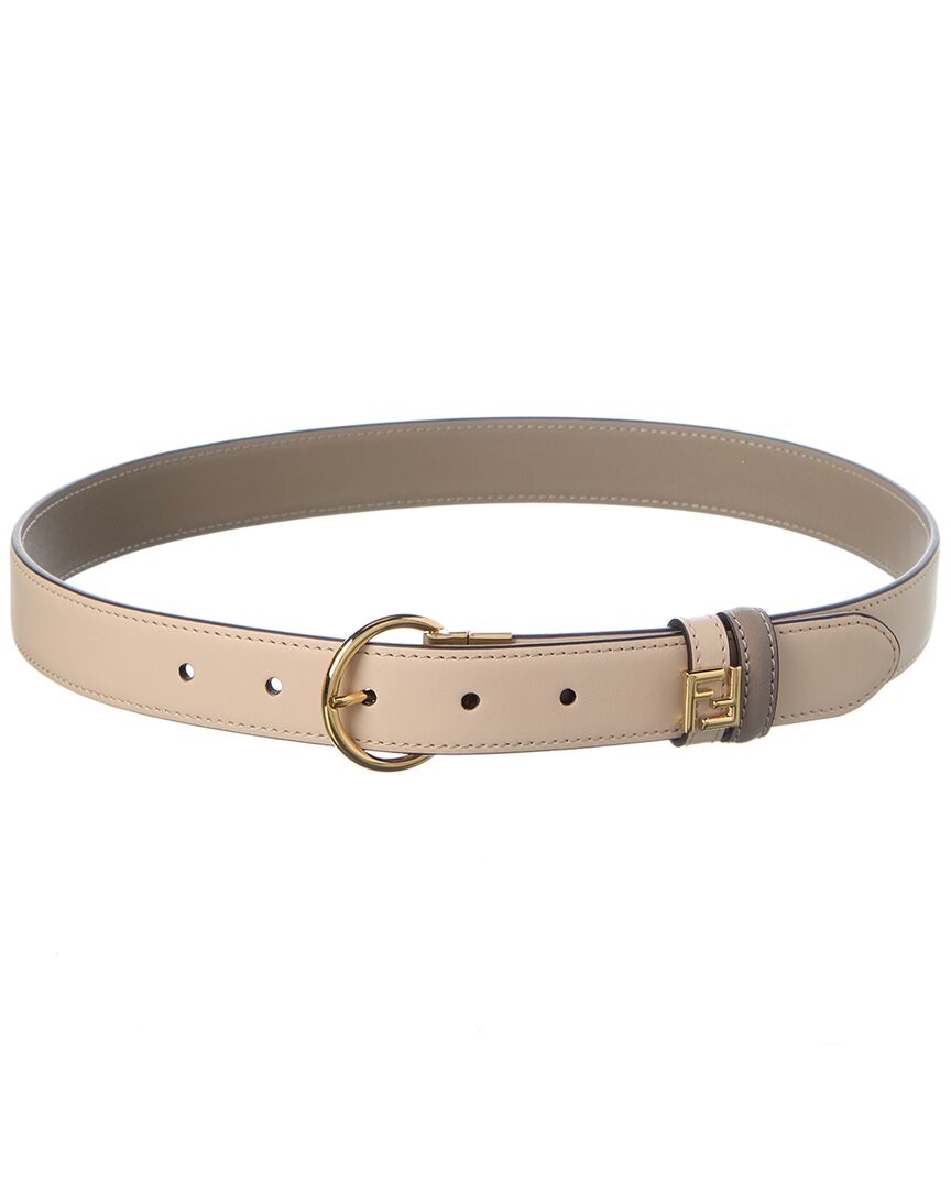 Fendi Ff Leather Belt In Beige