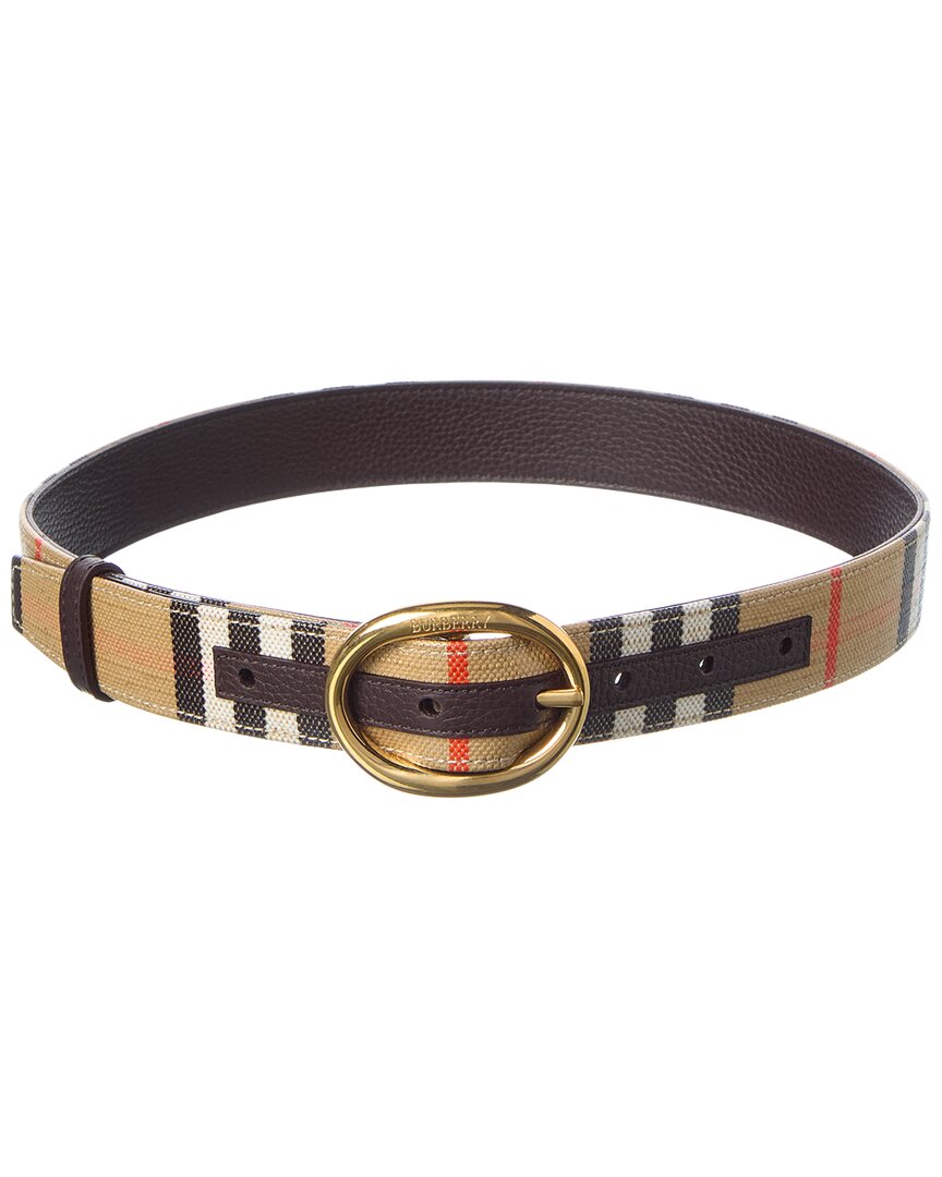 Burberry Reversible Check Coated Canvas & Leather Belt 