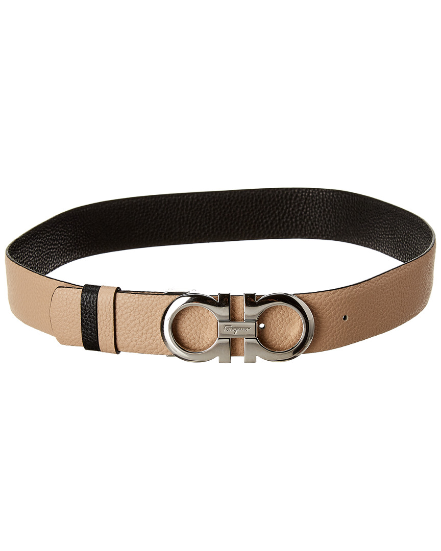 Ferragamo Gancini Reversible & Adjustable Leather Belt In Beige